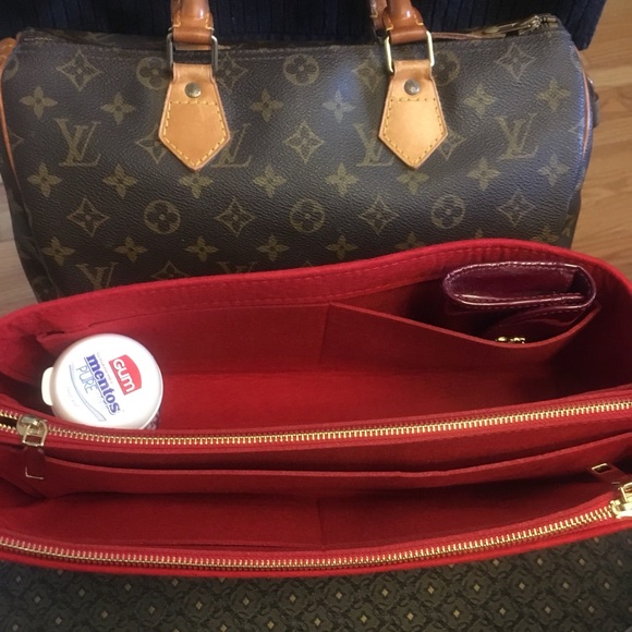 Purse tote medium   RED insert Protector NARROW double zipper snaps no velcro - Picture 2 of 5